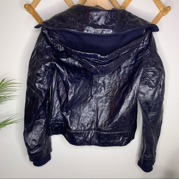Alice + Olivia Navy Blue Vegan Leather Moto Jacket size Small - Picture 6 of 8